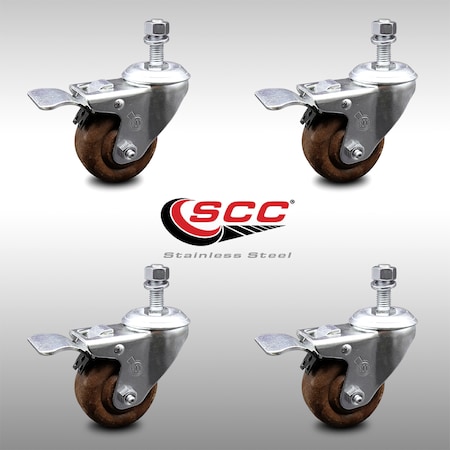 Service Caster 3 Inch SS High Temp Glass Filled Nylon 12mm Stem Caster Set Total Lock Brake SCC-SSTSTTL20S314-GFNSHT-M1215-4